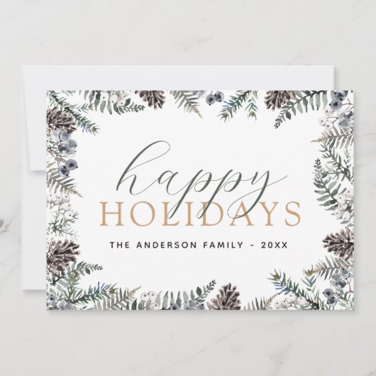 prettige feestdagen kerstklep Blue Greenery Holid Feestdagenkaart (Voorkant)