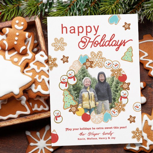 Prettige feestdagen Kerstkoekjes Foto Wreath Feestdagenkaart