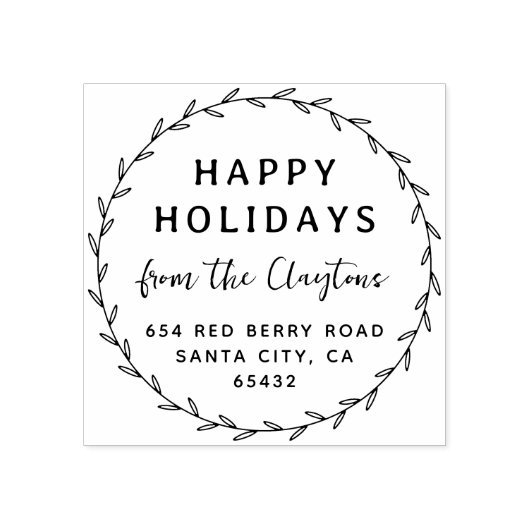 Prettige feestdagen Kerstkrans Familienaam Rubberstempel (Afrduk)