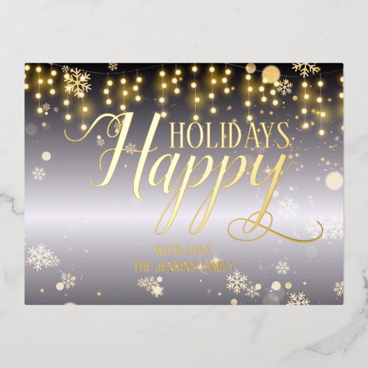 prettige feestdagen kerstlampjes en sneeuwvlokken (Voorkant)