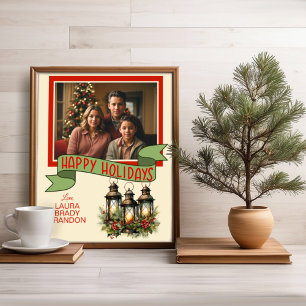 Prettige feestdagen Kerstlantaarns aangepaste foto Foto Afdruk