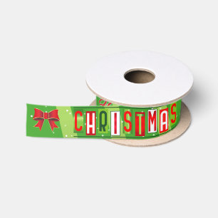 prettige feestdagen / kerstlint - groen satijnen lint