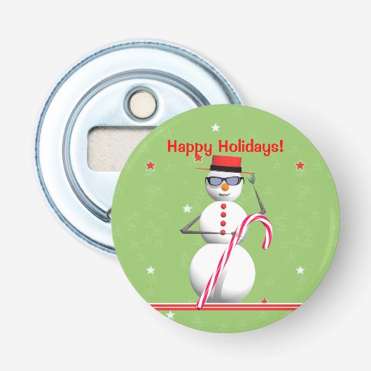 prettige feestdagen Kerstman Button Flesopener (Voorkant)
