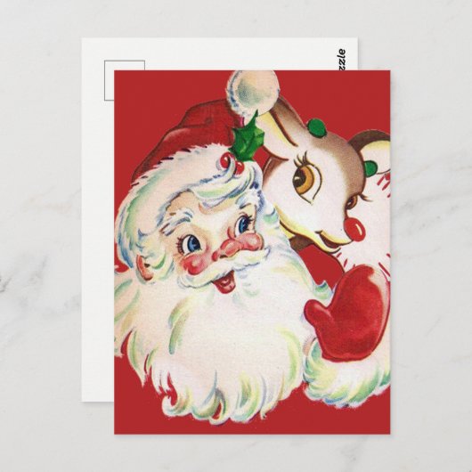 prettige feestdagen |  Kerstman en Rudolph Briefkaart (Voorkant / Achterkant)