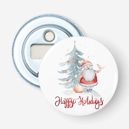 Prettige Feestdagen, Kerstman Kerstdennenboom Button Flesopener