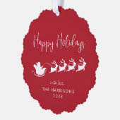 Prettige feestdagen Kerstman Sleigh Foto Rode Kers Ornament Kaart (Links)