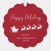 Prettige feestdagen Kerstman Sleigh Foto Rode Kers Ornament Kaart (Voorkant)