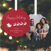 Prettige feestdagen Kerstman Sleigh Foto Rode Kers Ornament Kaart