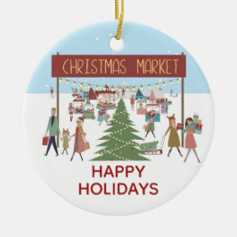 prettige feestdagen kerstmarktscène keramisch ornament