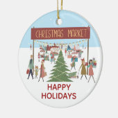 prettige feestdagen kerstmarktscène keramisch ornament (Links)