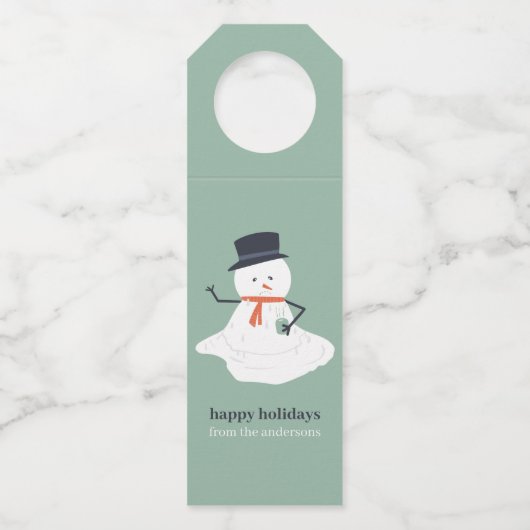 prettige feestdagen kerstmelting Snowman Cute Flessenhanger (Voorkant)