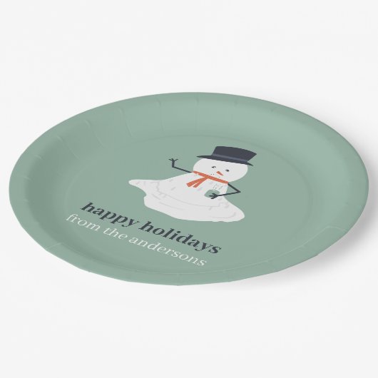 prettige feestdagen kerstmelting Snowman Cute Papieren Bordje (Gekanteld)