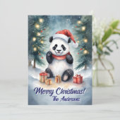 Prettige feestdagen Kerstmis 3 panda, Kaart (Staand voorkant)