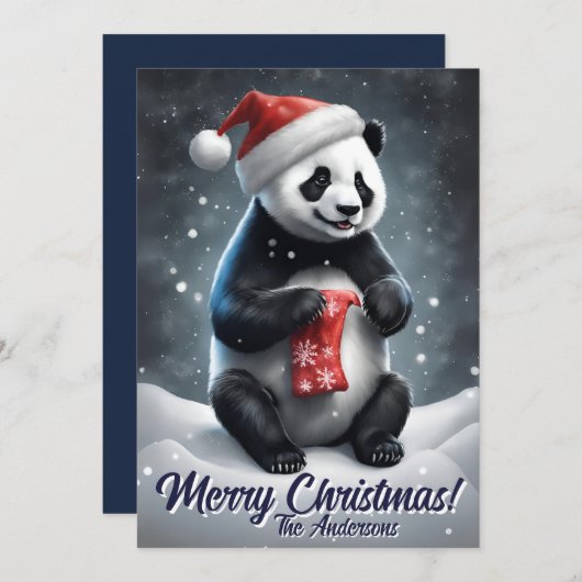 Prettige feestdagen Kerstmis 5 panda, Kaart (Voorkant / Achterkant)