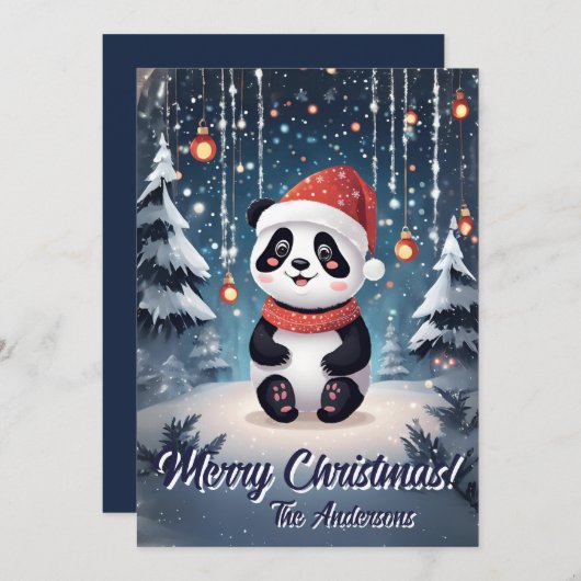 Prettige feestdagen Kerstmis 6 panda, Kaart (Voorkant / Achterkant)