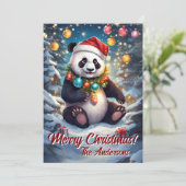 Prettige feestdagen Kerstmis 8 panda, Kaart (Staand voorkant)