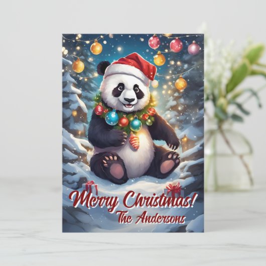 Prettige feestdagen Kerstmis 8 panda, Kaart (Staand voorkant)