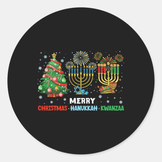 Prettige feestdagen Kerstmis Chanoeka Kwanzaa Ronde Sticker (Voorkant)