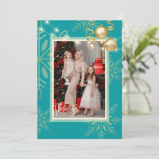 prettige feestdagen Kerstmis, gouden sneeuwvlokken Kaart (Staand voorkant)