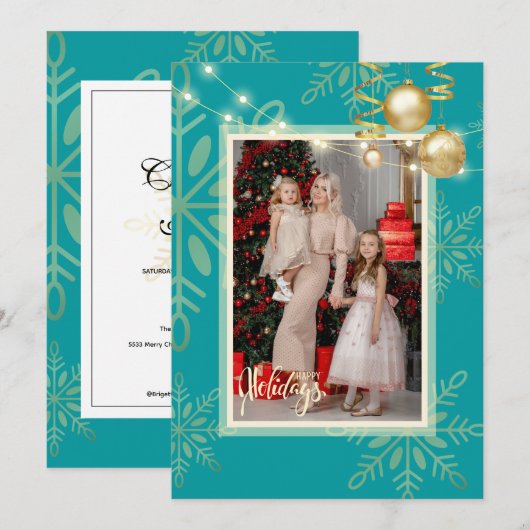 prettige feestdagen Kerstmis, gouden sneeuwvlokken Kaart (Voorkant / Achterkant)