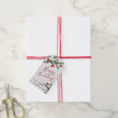 Prettige feestdagen Kerstmis Holly Rustic Cadeaulabel (Met Touw)