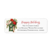Prettige feestdagen Kerstmis Mailbox Floral Monogr Etiket (Voorkant)