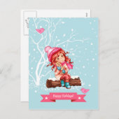 prettige feestdagen. Kerstmis met klein meisje en Feestdagenkaart (Voorkant / Achterkant)