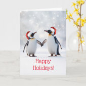 Prettige feestdagen Kerstmis met pinguïns Schattig Kaart (Gele Bloem)