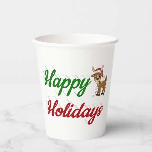 prettige feestdagen kerstmis met rendierscript papieren bekers (Voorkant)