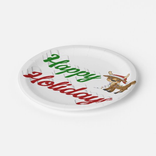 prettige feestdagen kerstmis met rendierscript papieren bordje (Gekanteld)