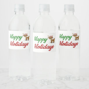 prettige feestdagen kerstmis met rendierscript waterfles etiket