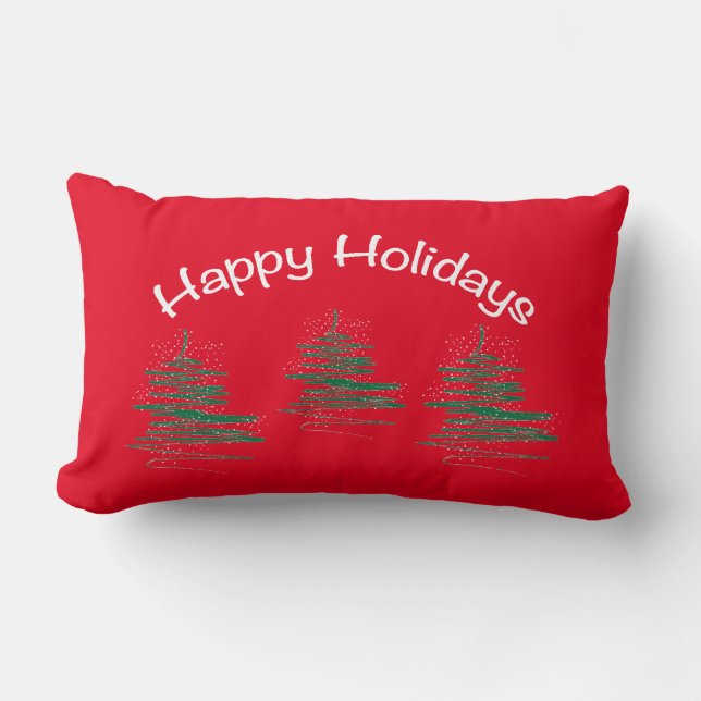 prettige feestdagen, Kerstmis - Modern Red Lumbar  Kussen (Voorkant)