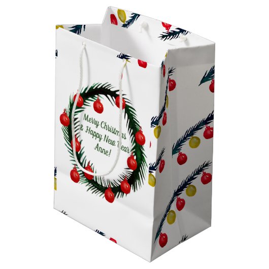 prettige feestdagen, Kerstmis, nieuwjaar Medium Cadeauzakje (Achterkant Gekanteld)