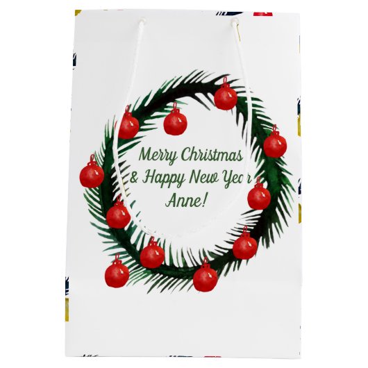 prettige feestdagen, Kerstmis, nieuwjaar Medium Cadeauzakje (Achterkant)