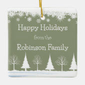 Prettige feestdagen Kerstmis Sage Groene aangepast Keramisch Ornament (Voorkant)