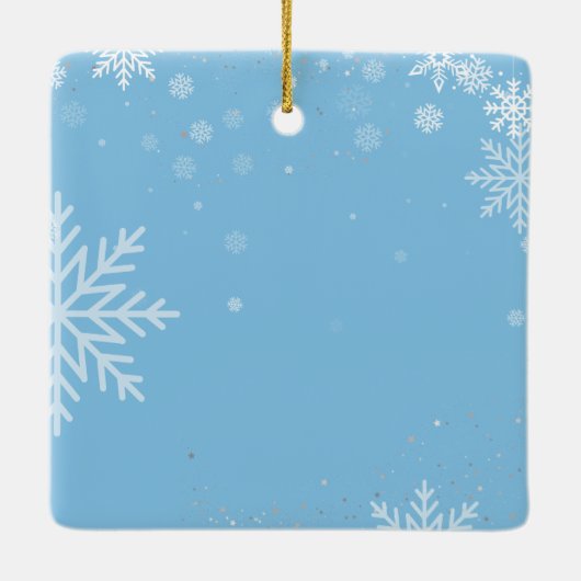 Prettige feestdagen Kerstmis, witte sneeuwvlokken, Keramisch Ornament (Achterkant)