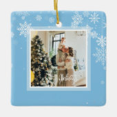 Prettige feestdagen Kerstmis, witte sneeuwvlokken, Keramisch Ornament (Voorkant)