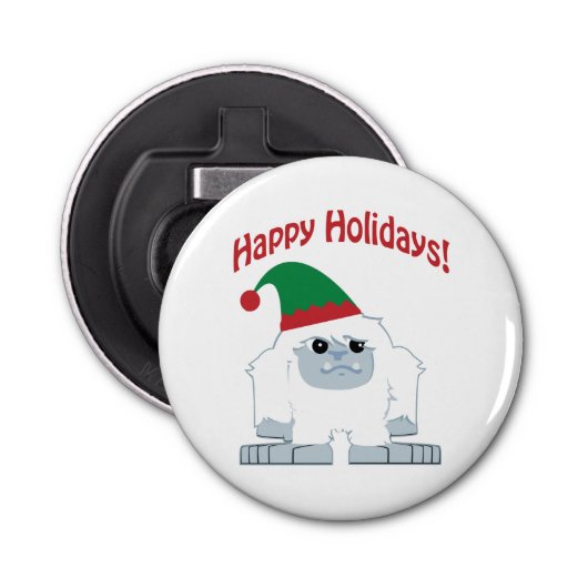 prettige feestdagen! Kerstmis Yeti Button Flesopener (Voorkant)