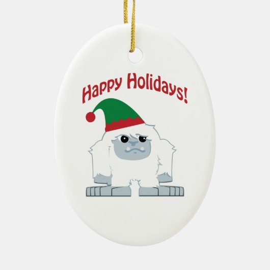 prettige feestdagen! Kerstmis Yeti Keramisch Ornament (Achterkant)