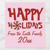 prettige feestdagen kerstrode peppermint-snoepriet wijn etiket (Enkel label)