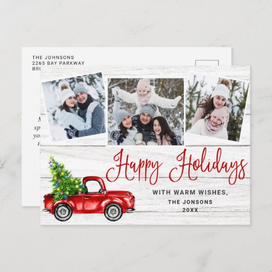 prettige feestdagen kerstrood Boerderij Truck 3 Fo Briefkaart (Voorkant / Achterkant)