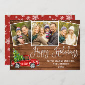 prettige feestdagen kerstrood Boerderij Truck 3 Fo Feestdagenkaart (Voorkant / Achterkant)