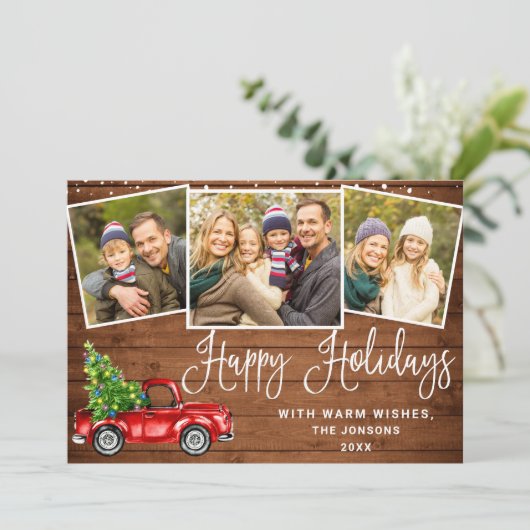 prettige feestdagen kerstrood Boerderij Truck 3 Fo Feestdagenkaart (Staand voorkant)