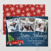 prettige feestdagen kerstrood Boerderij Truck 3 Fo Feestdagenkaart (Voorkant / Achterkant)