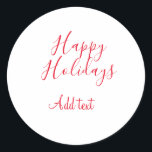 Prettige feestdagen Kerstrood kalligrafie simpel m Ronde Sticker<br><div class="desc">ontwerp</div>