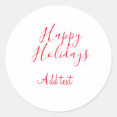 Prettige feestdagen Kerstrood kalligrafie simpel m Ronde Sticker (Voorkant)