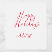 Prettige feestdagen Kerstrood kalligrafie simpel m Wijn Etiket (Enkel label)