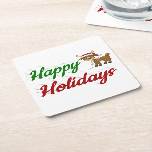 prettige feestdagen kerstscript Reindeer Kartonnen Onderzetters (Schuin)