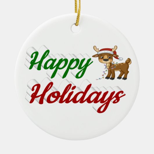 prettige feestdagen kerstscript Reindeer Keramisch Ornament (Voorkant)