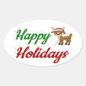 prettige feestdagen kerstscript Reindeer Ovale Sticker (Voorkant)